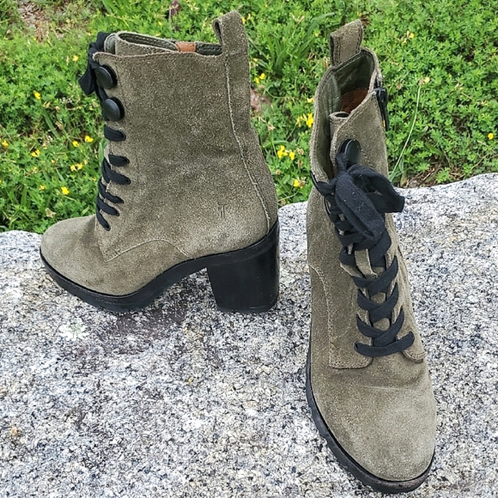 Frye Myra Suede Lug Lace-Up Combat Heeled Boots 8 M - Picture 2 of 15